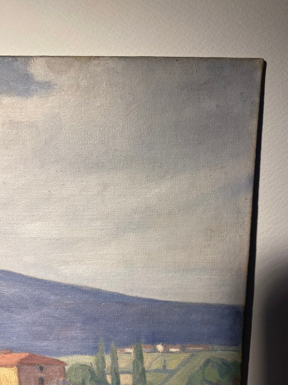 Old painting, landscape Monts du Lyonnais, signed and dated 1947