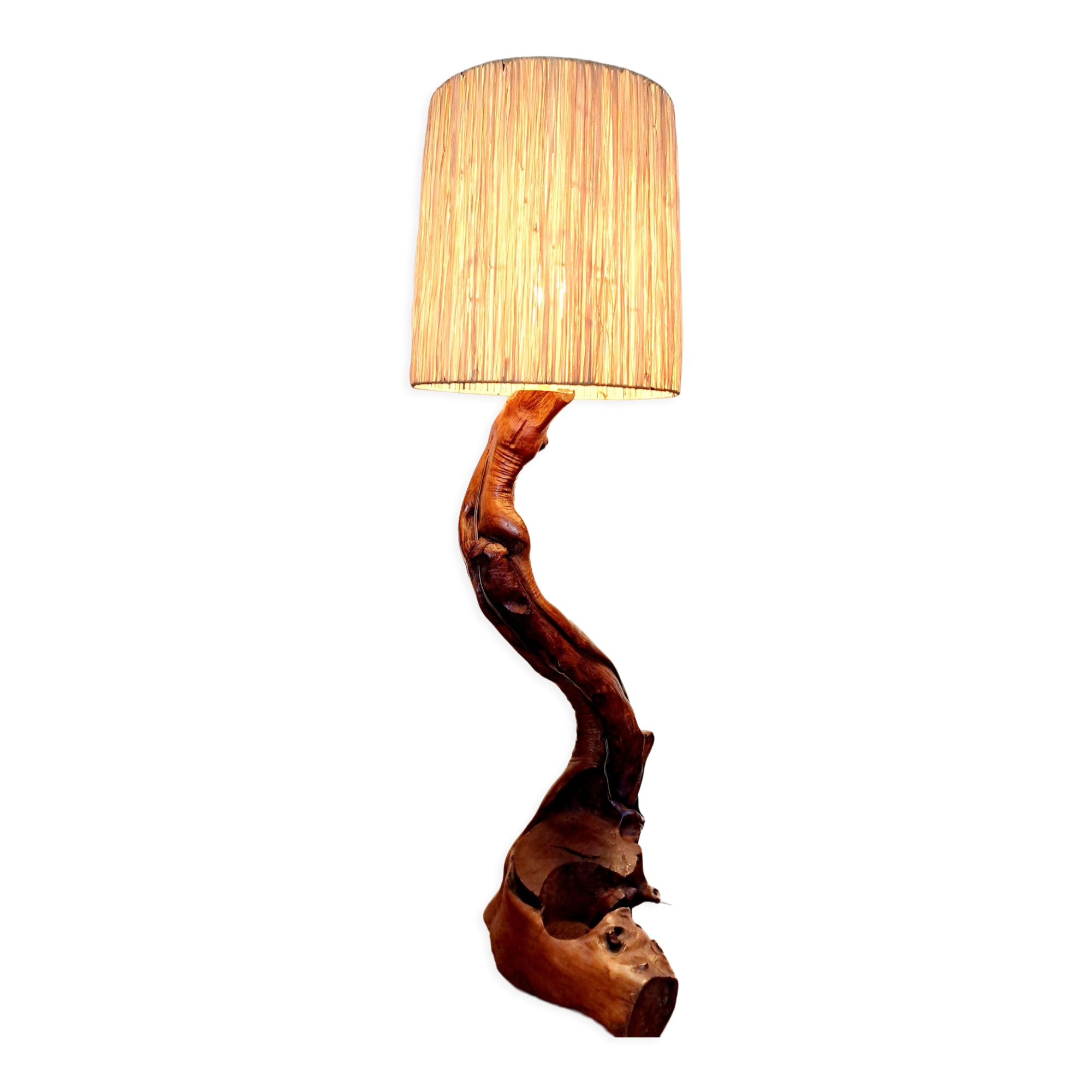 Brutalist lamp in olive wood 1970