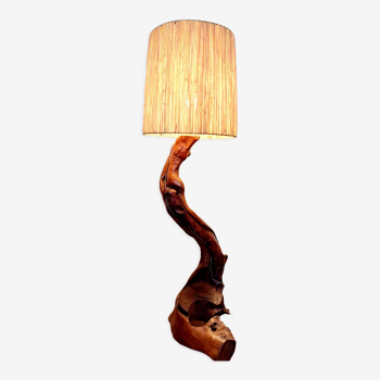 Lampe brutaliste en bois d'olivier 1970