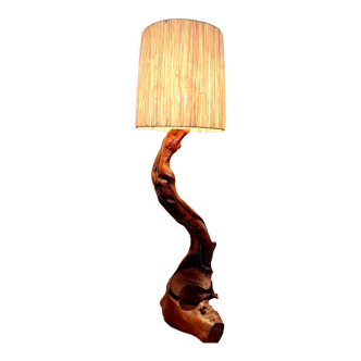 Brutalist lamp in olive wood 1970