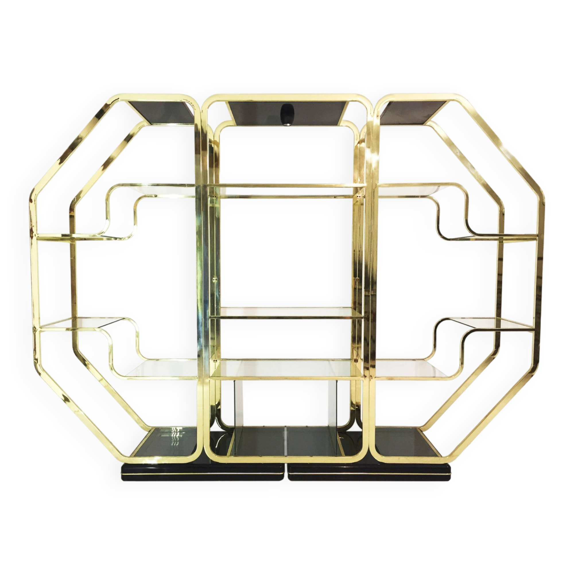 Brass Glass Octagonal Etagere Hollywood Regency 70s Midcentury