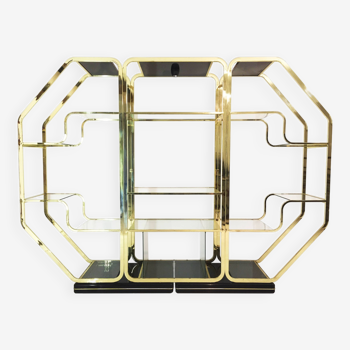 Brass Glass Octagonal Etagere Hollywood Regency 70s Midcentury