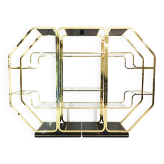 Brass Glass Octagonal Etagere Hollywood Regency 70s Midcentury