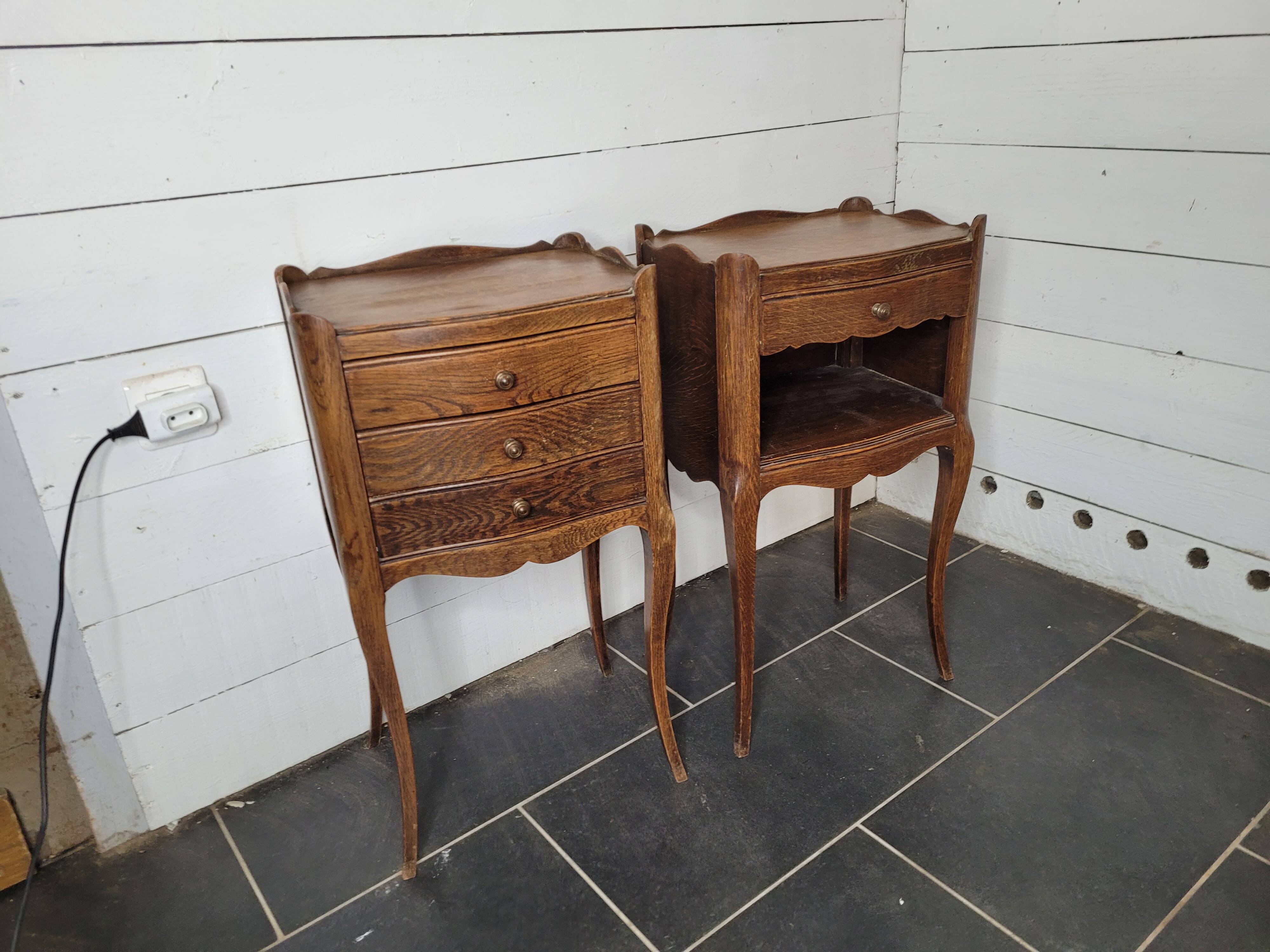 Pair of Louis XV style oak bedside tables