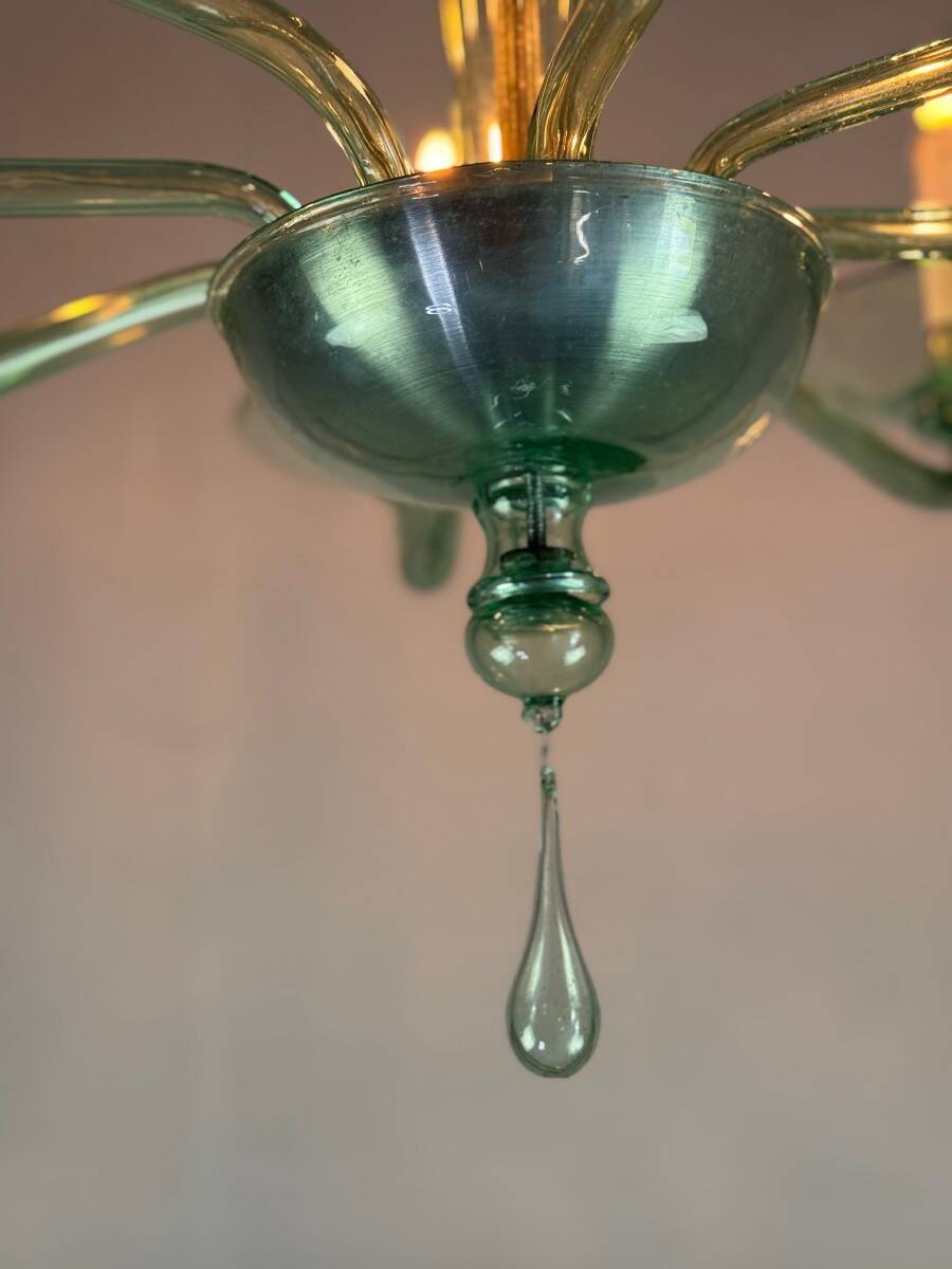 Green Murano glass Venetian chandelier, Venini, circa 1920