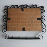 Vintage Metal Wall Mirror with Hooks, 1960's.