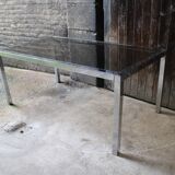 Vintage table chrome legs and smoked glass top