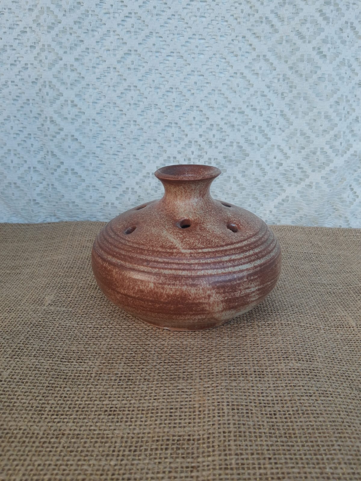 Vase pique flower in sandstone signed Vallauris vintage