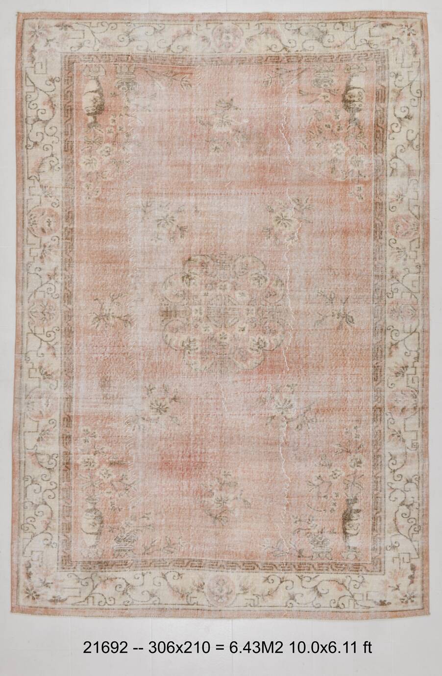 7x10 Pale Red & Beige Large Turkish Area Rug, 210x306Cm