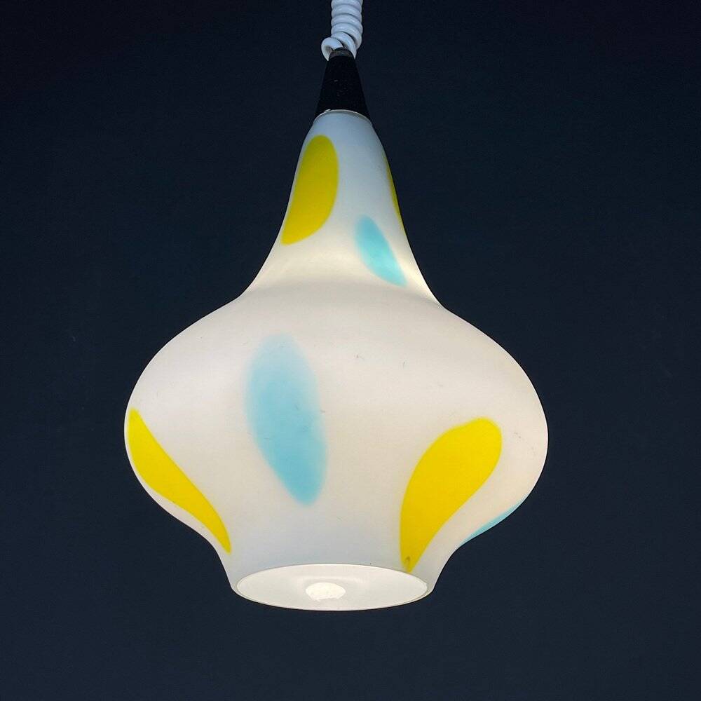 Mid-Century Multicoloured Opaline Glass Pendant Lamp by Stilnovo, Italy, 1950s