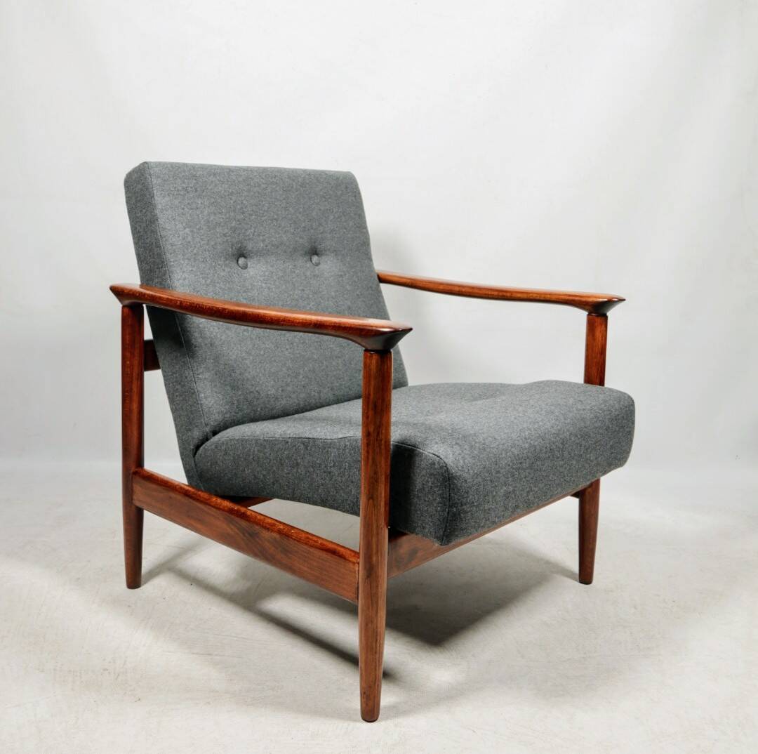 Scandinavian armchair in teak and gray fabric by E.Homa, 1960