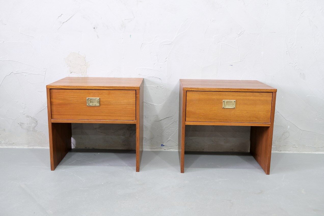 A pair of Scandinavian minimalist teak nightstand tables , 1960s