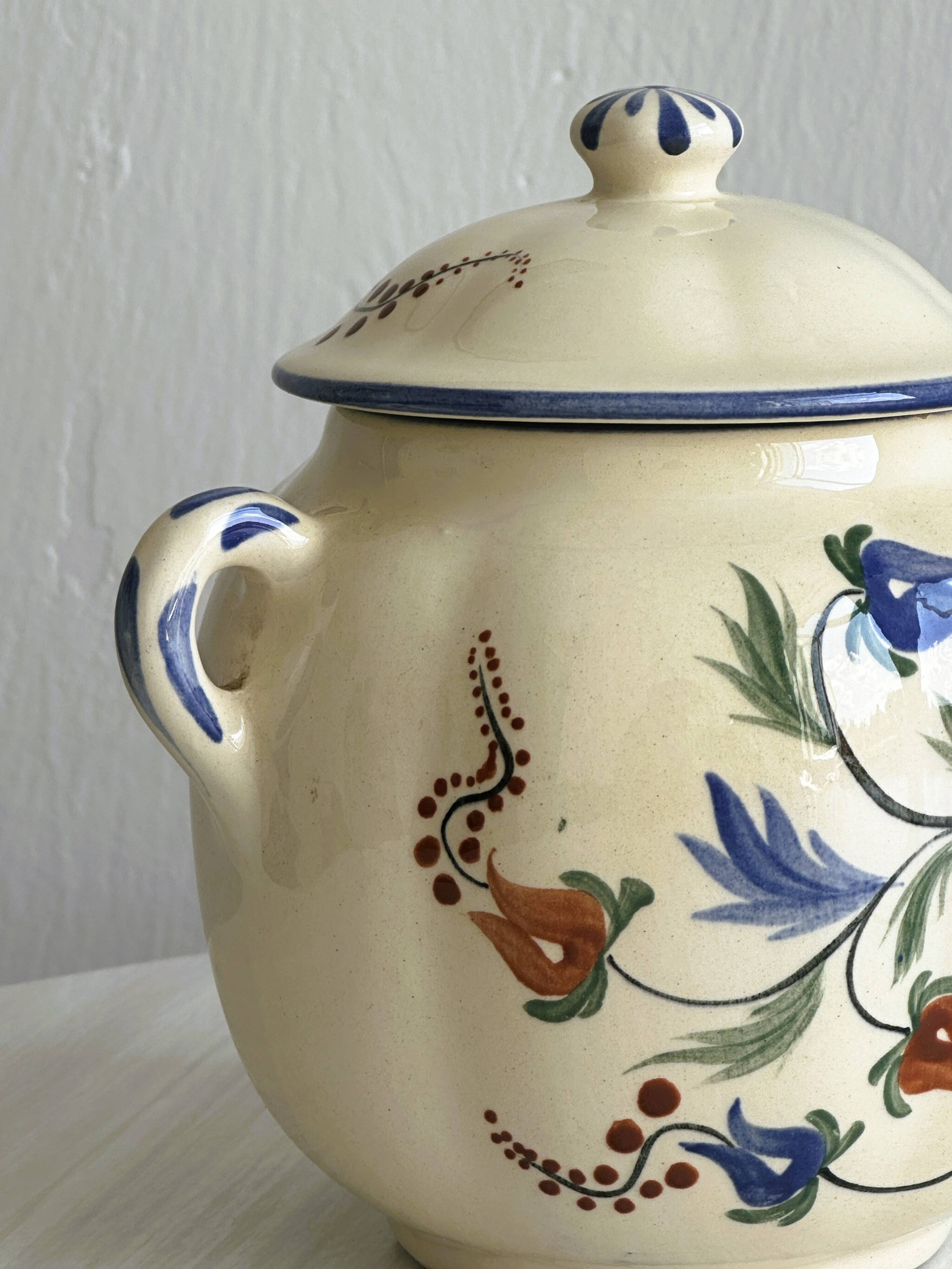 Ceramic condiment pot, hand painted sugar pot