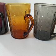 Set of 4 coloured pressed glass mugs, vintage style.