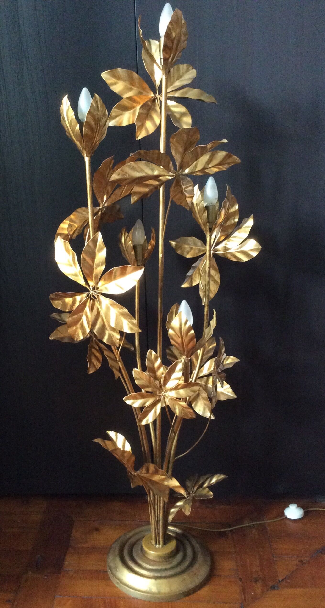 Lamppost by Hans Kogl, gold metal leaves, 70s