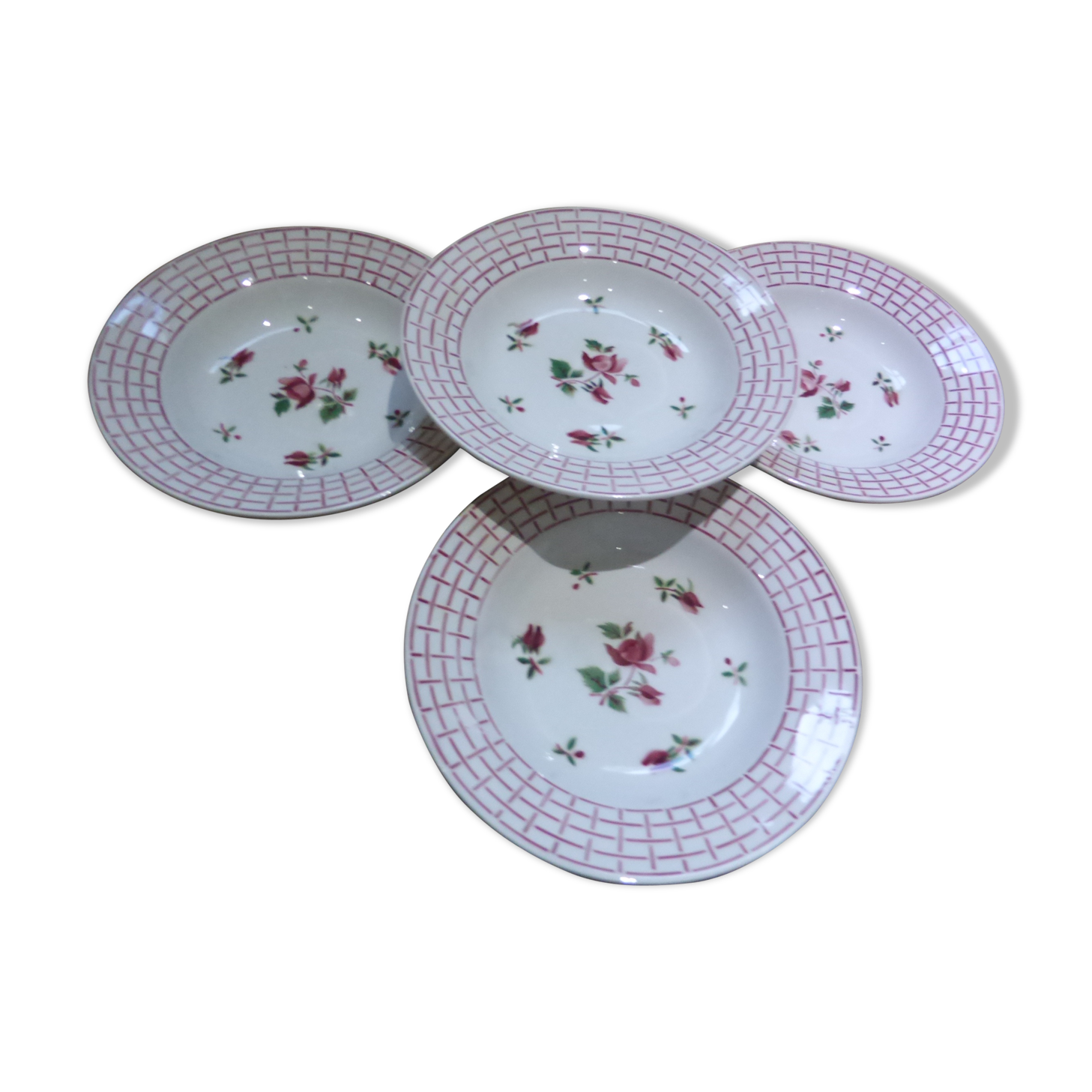4 hollow plates Digoin Sarreguemines model Rosa