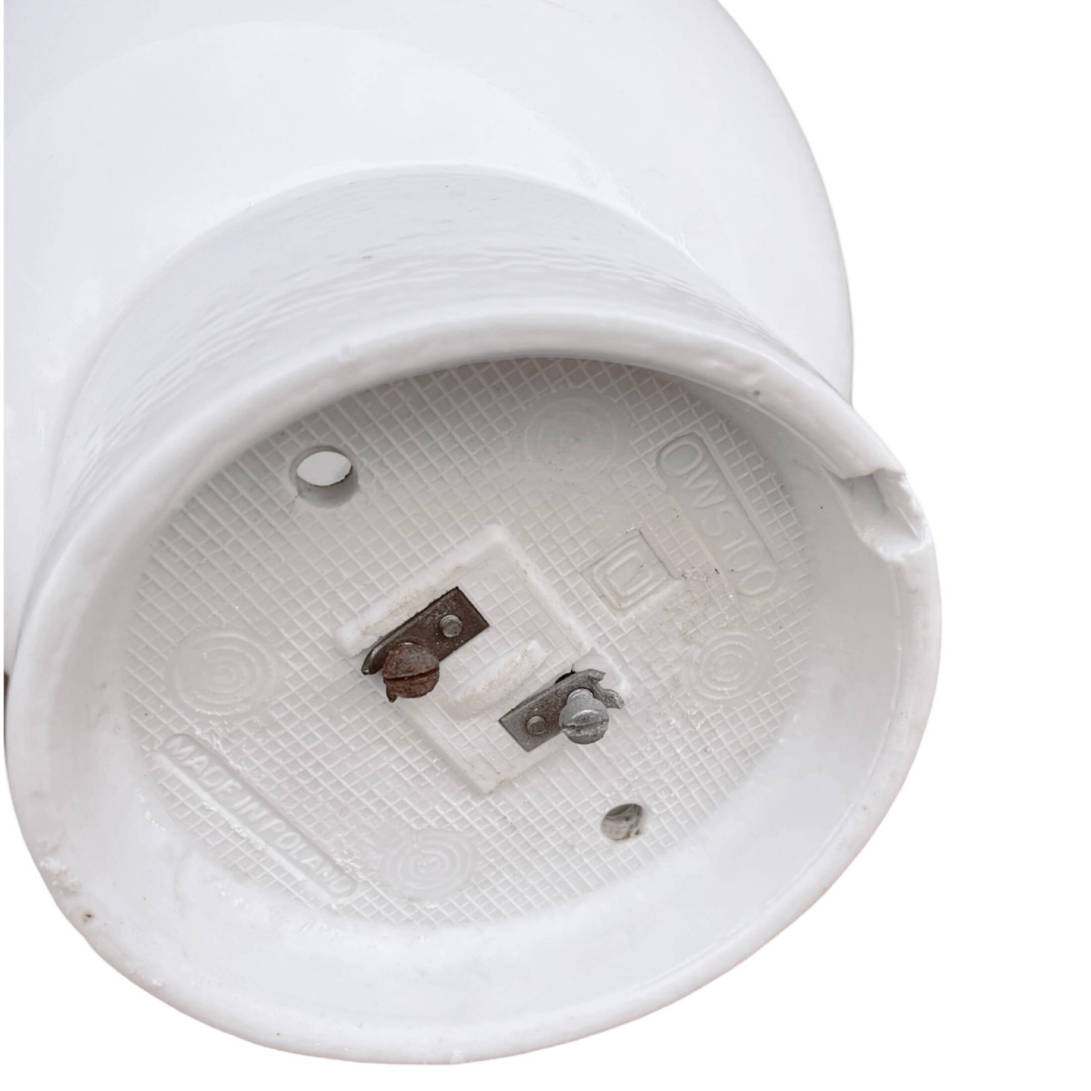 Industrial spherical wall lamp, white, OWS100, Poland, 1960s PRL