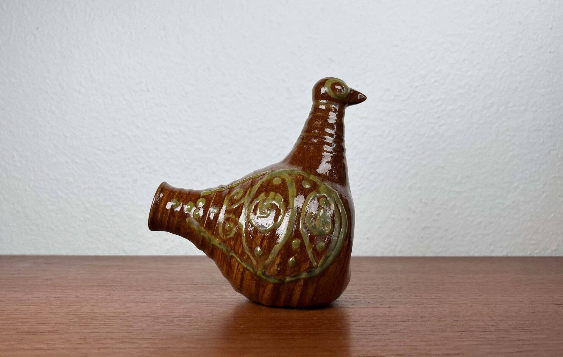 Bird-shaped pottery bottle from a modern Danish workshop, mid-century, 1960s.