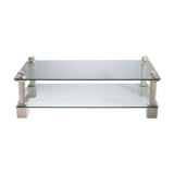 Table basse en travertin et verre signée Philippe Barbier années 70