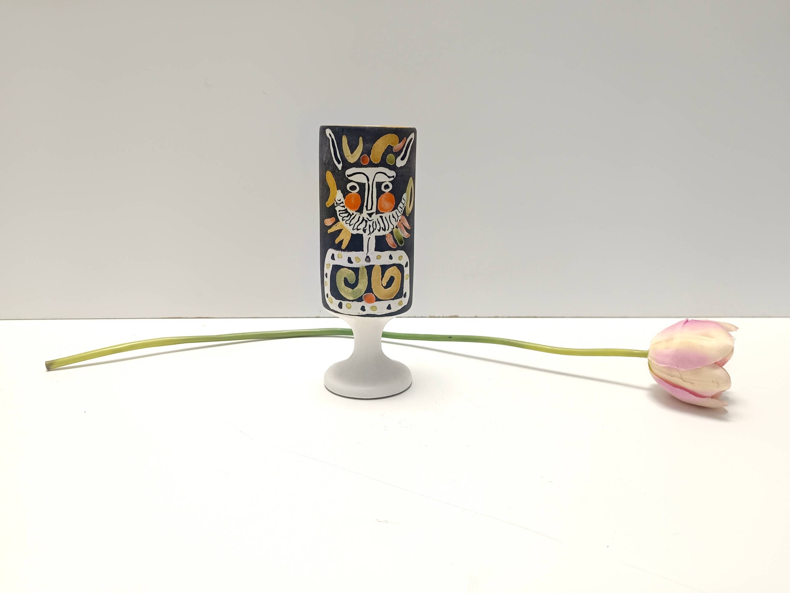 Black Lacquered Ceramic Goblet Vase by by Roger Capron, France