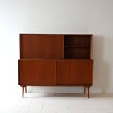 Danish vintage sideboard with drop-down door and sliding panels