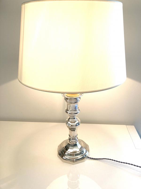 Pied de lampe bougeoir en métal argenté