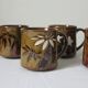 6 mugs en grès flambé vintage années 70