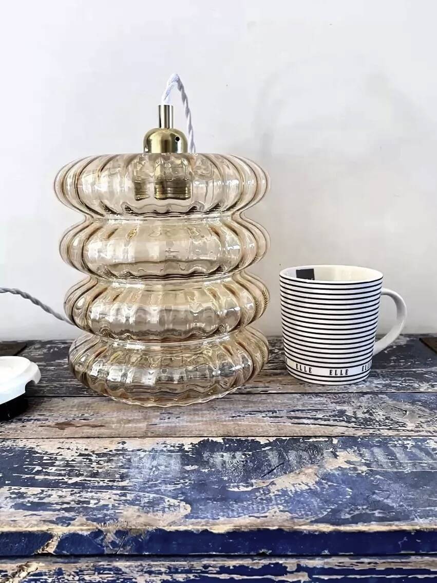 Vintage amber glass pendant light