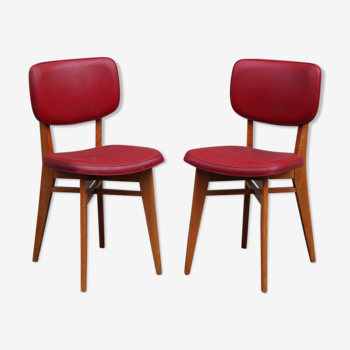 Paire de chaises type bistrot skaï rouge