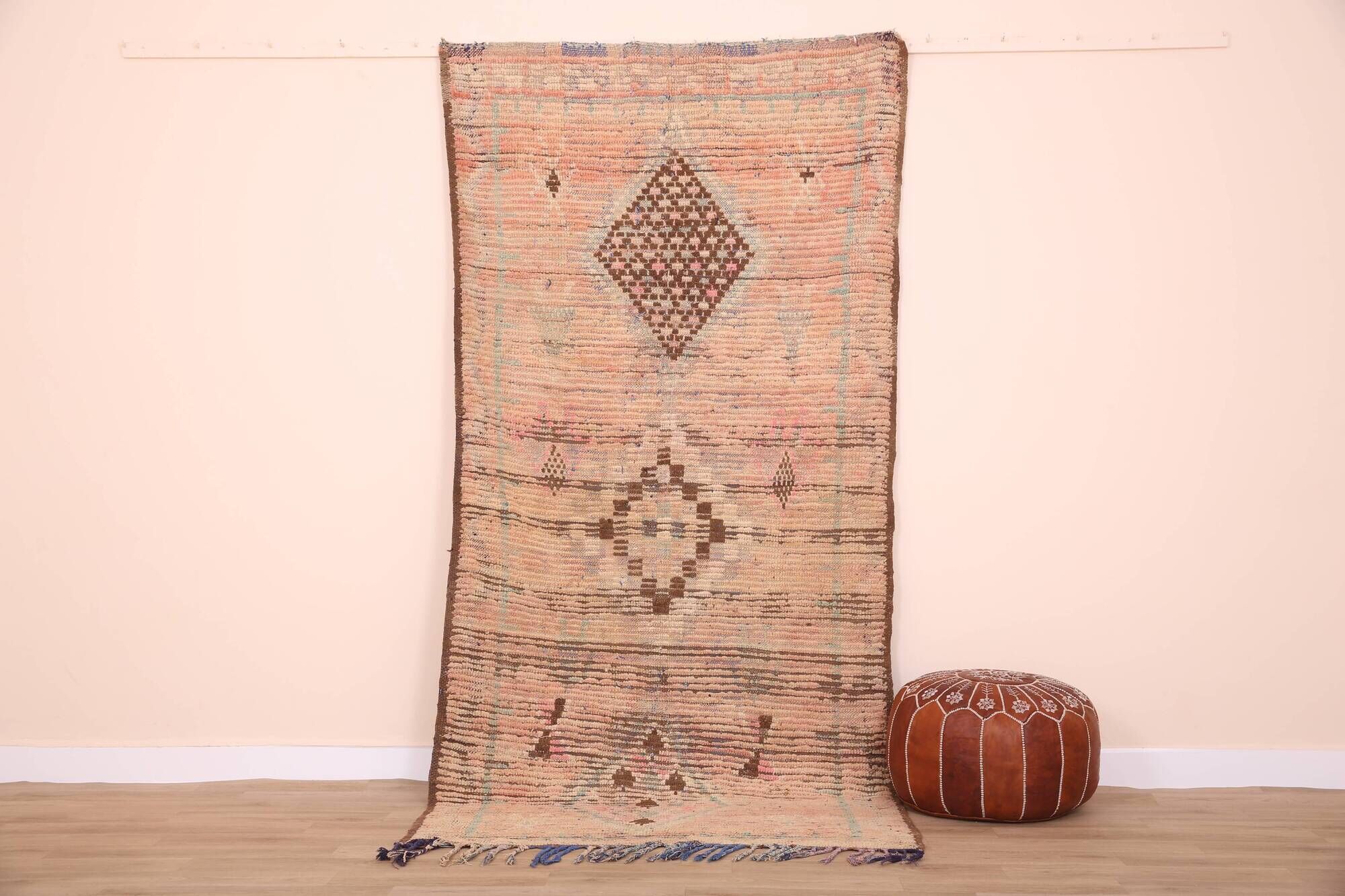 Vintage Moroccan Runner Rug 124 x 256 cm, Berber Wool Rug, Handmade Rug
