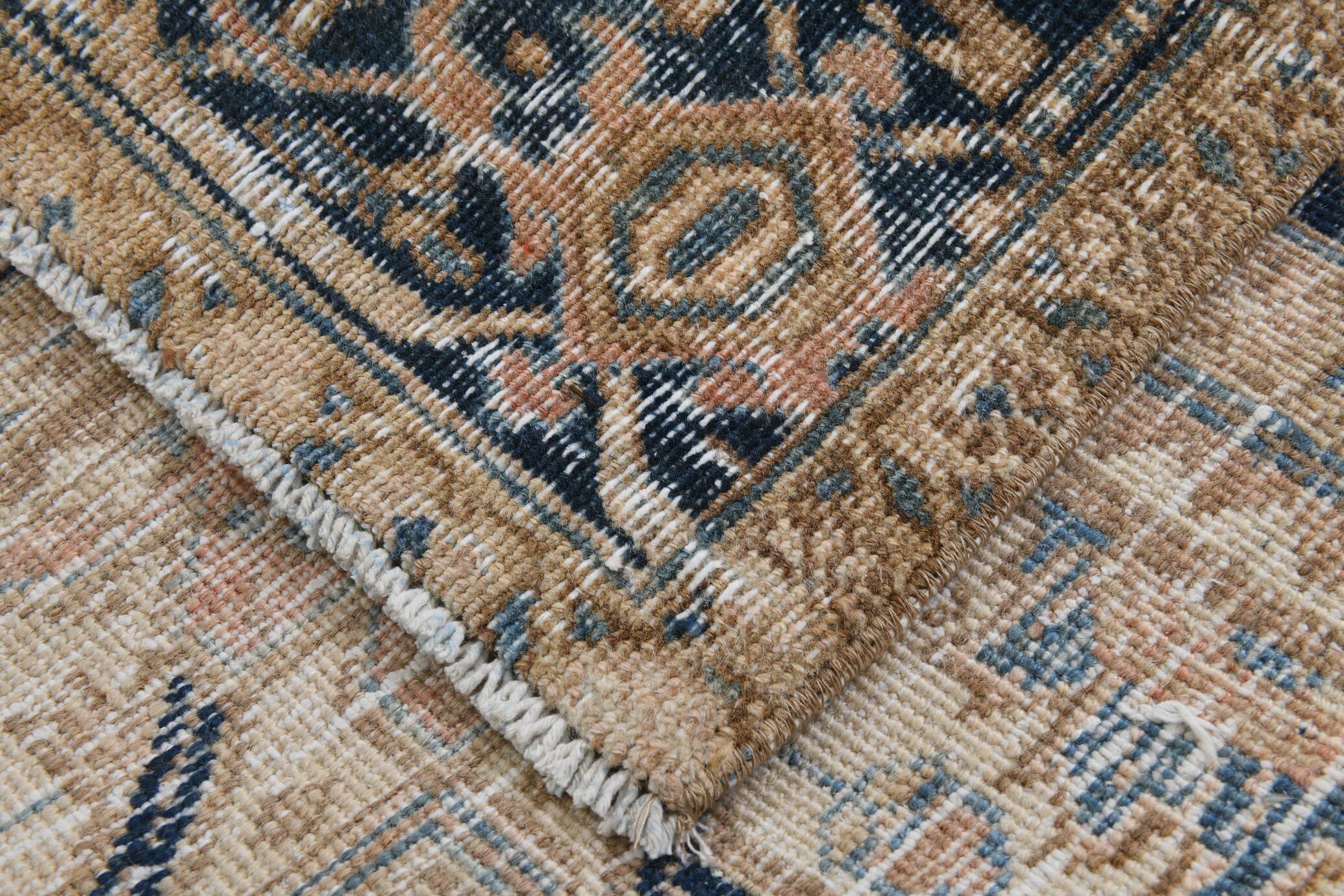 Grand Tapis Persan Vintage 232x148 Cm - Bleu - Noué Main - Dicarpet - Comme Neuf