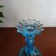 Candleholder Door blue molded glass signed