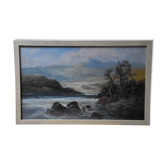 Paysage au bord d'une rivière, huile sur papier, École française, fin du XIXe siècle