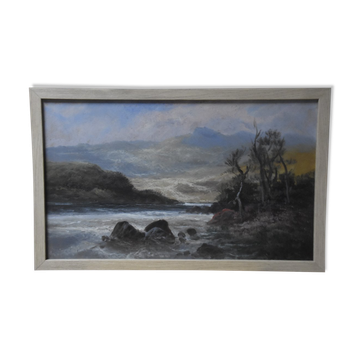 French school, late 19th century, Landscape by a river, oil on paper