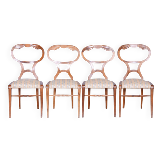 Restored biedermeier set of four chairs, oak, walnut, vienna, austria, 1820s