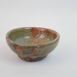 Small bowl in water green glazed ceramic with coral pink pattern