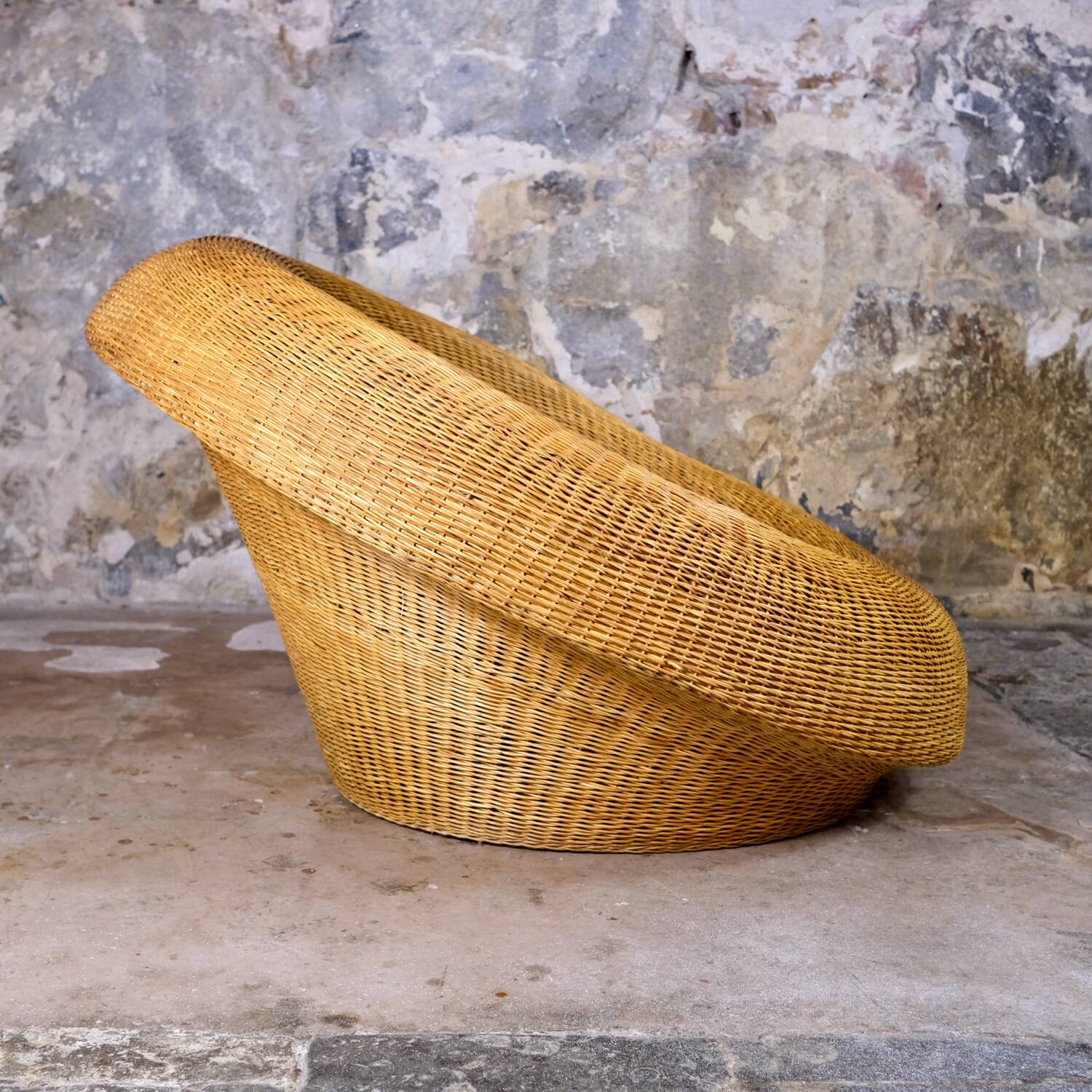 Large wicker basket armchair, Italy, 1970s