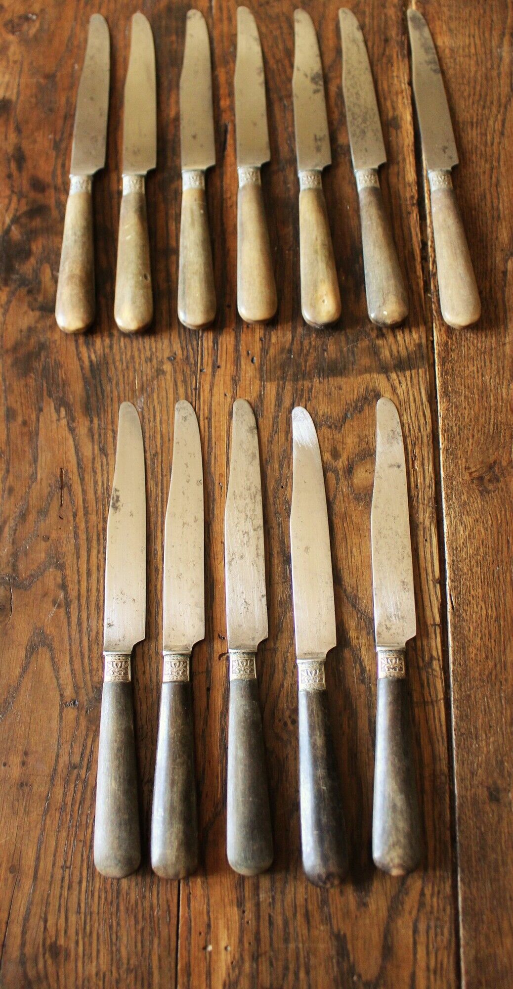 Lot 12 old knives handle wood fontenille 1034 drop viroles