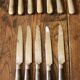 Lot 12 old knives handle wood fontenille 1034 drop viroles