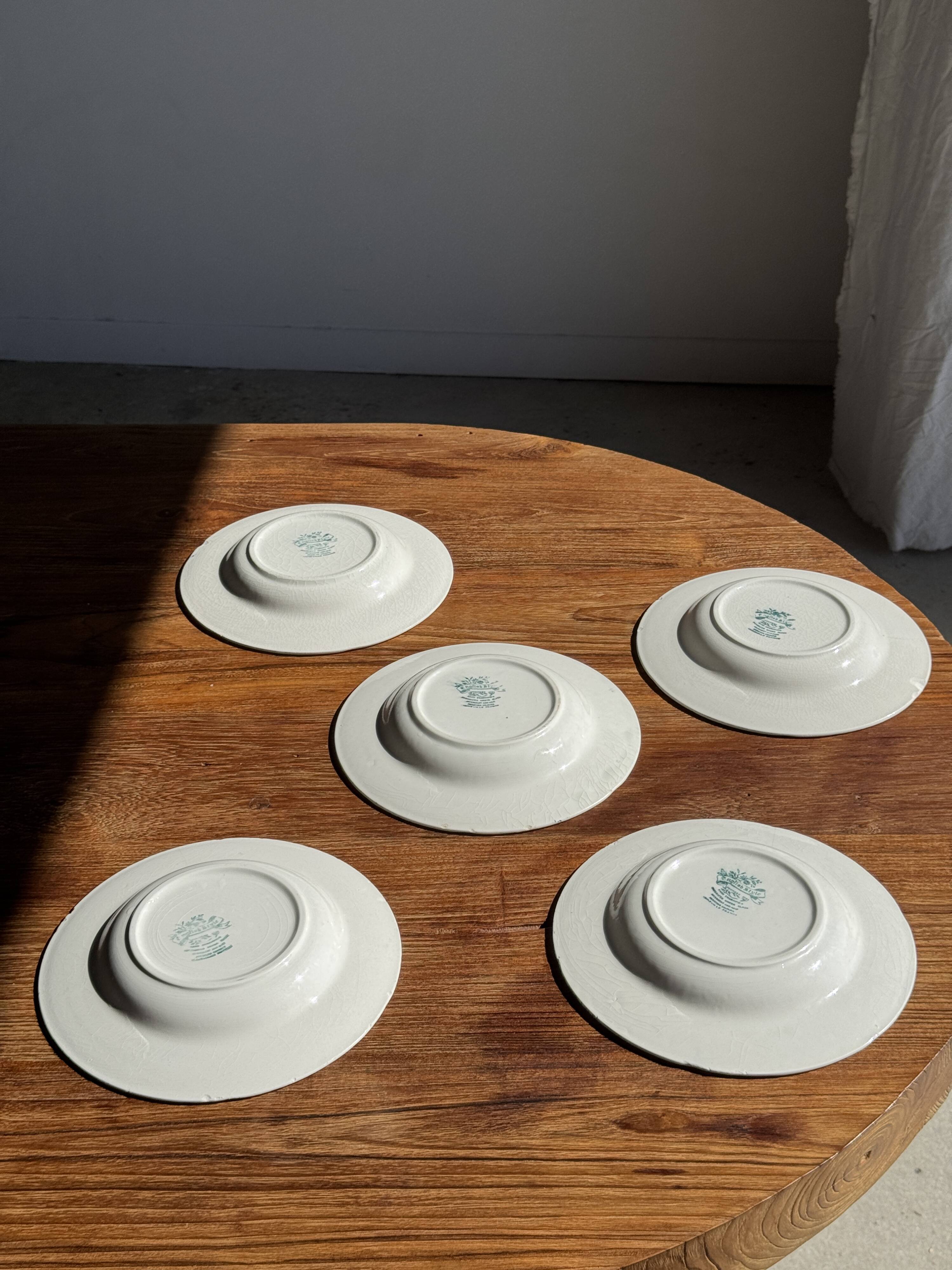Lot de 5 assiettes anglaises bleues D23