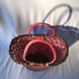 Old Deco Basket in Braided Wicker - Red Scoubidou - Anse Vintage