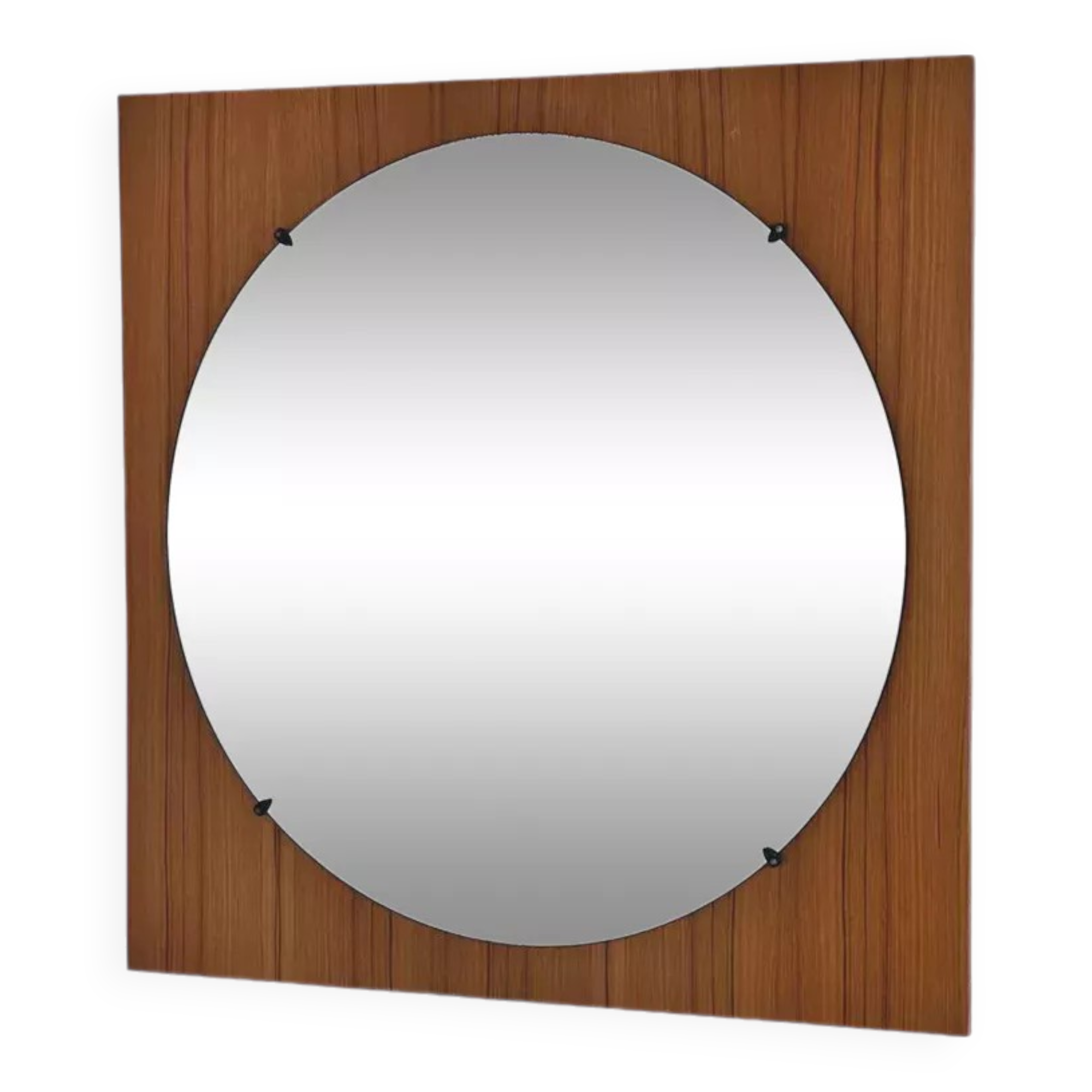 Round mirror from the 60s - 70s on a square wooden frame