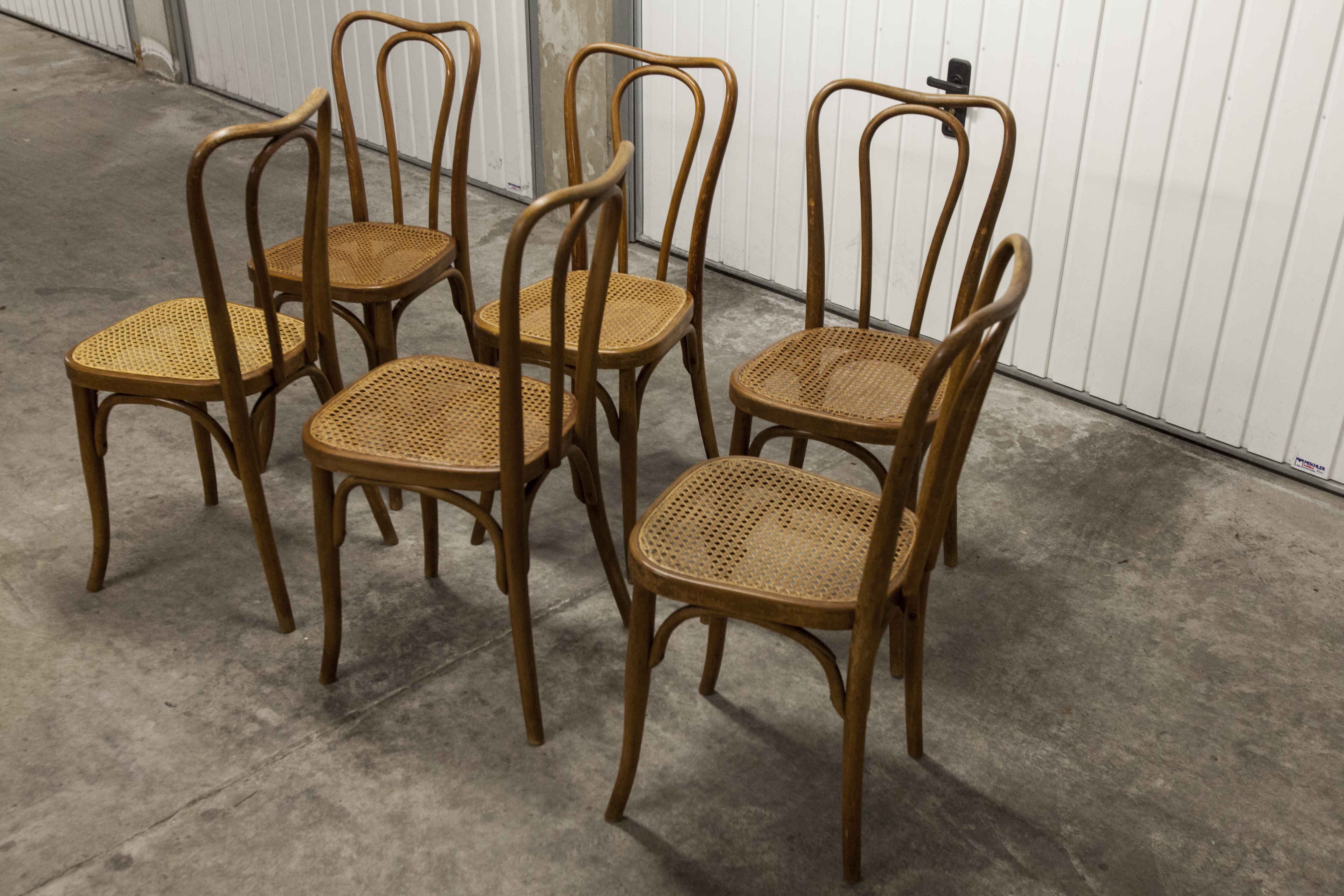 Set of 6 chairs bistro j&j kohn 1900 seat cannage