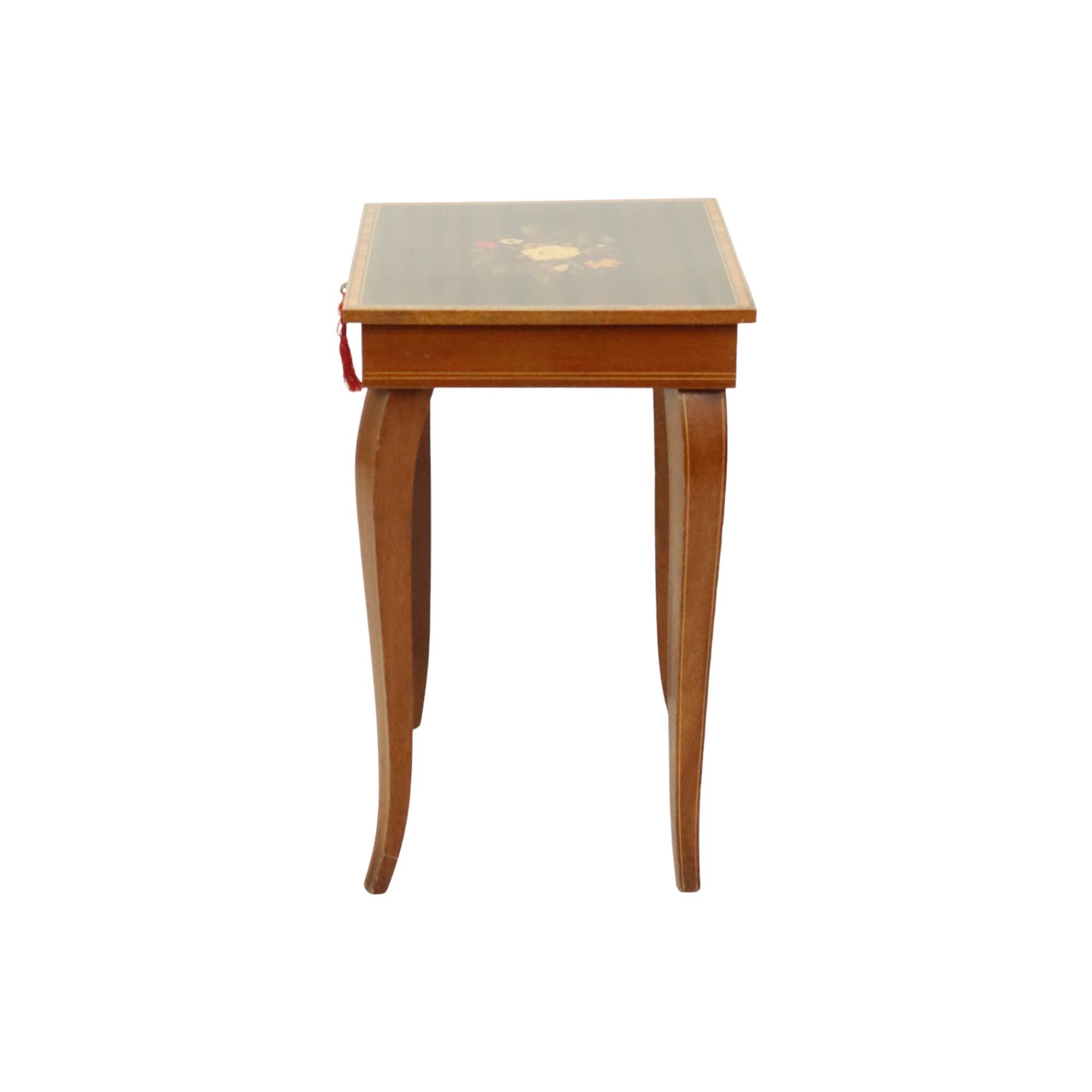 Reuge music box table with key inlaid wood made in italy 43cm