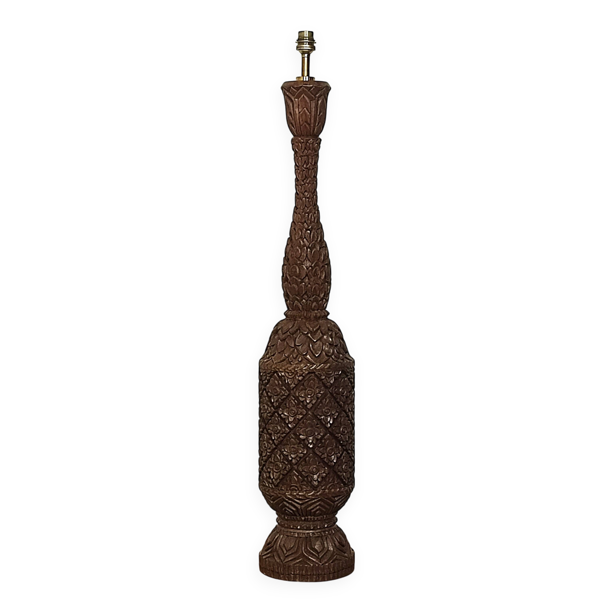 Carved wooden lamp base