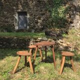 Brutalist wooden stool table set