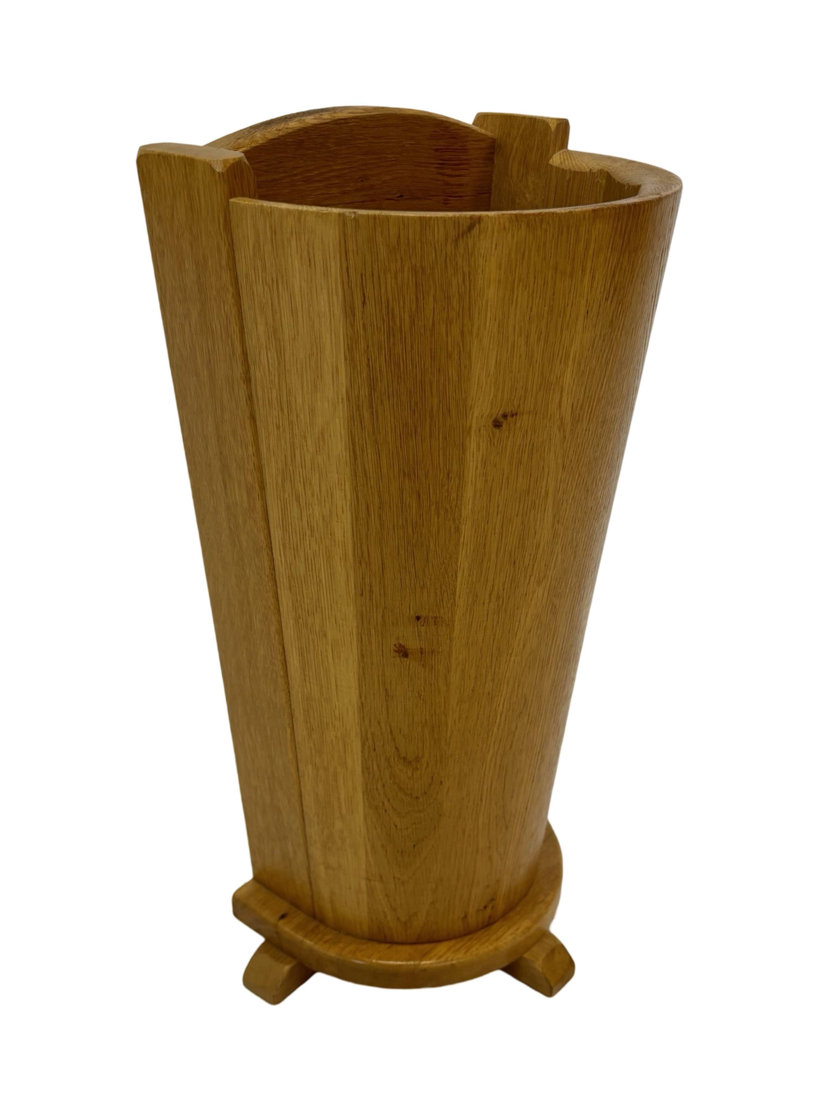 Vintage umbrella holder in oak basket storage design of the 1960s minimalist design