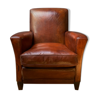 A Very Lovely French, Leather Club Chair, Caramel Lounge Model Circa 1950's