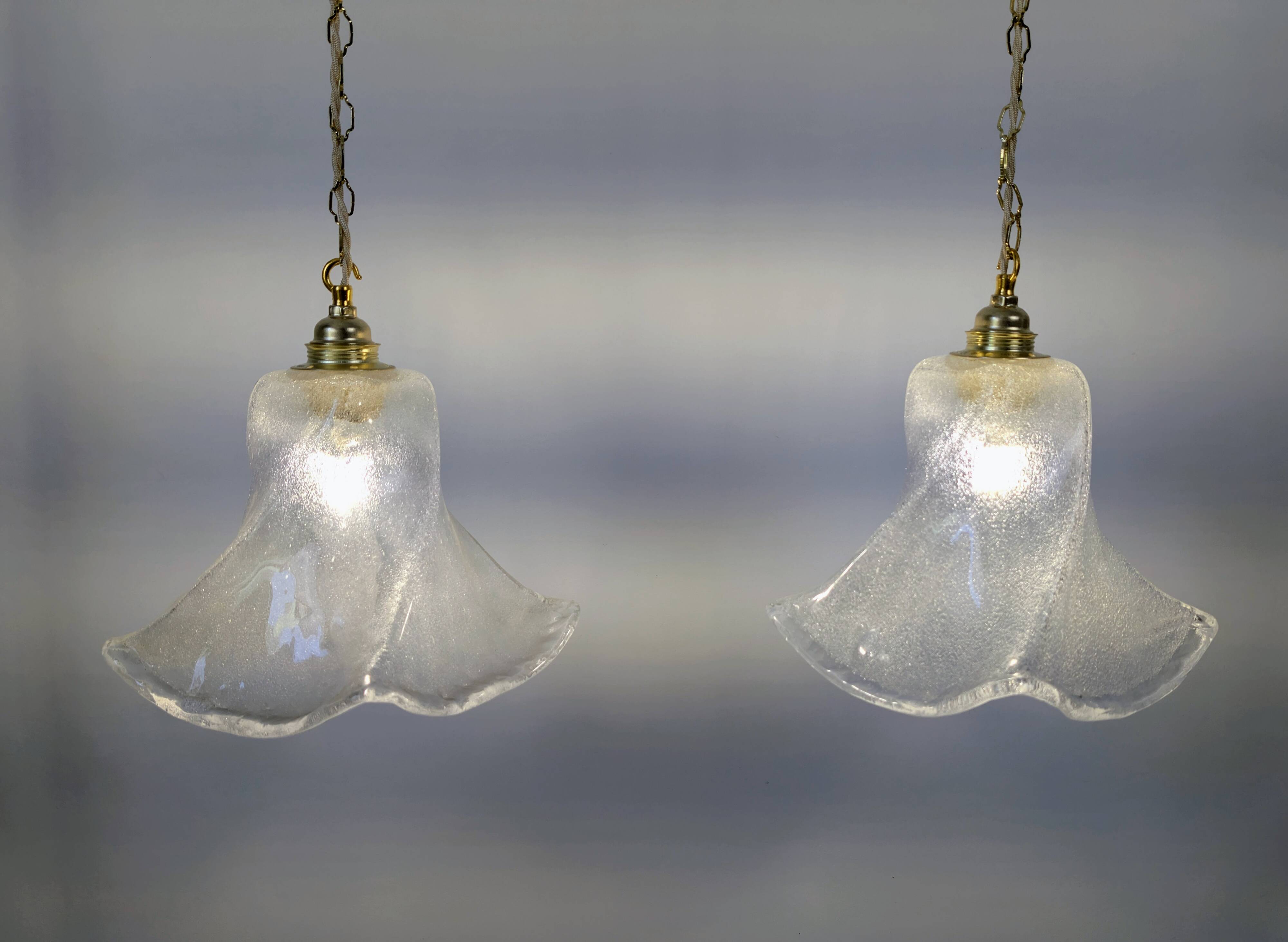 Pair of granite glass and brass pendant lights – poetic elegance