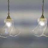 Pair of granite glass and brass pendant lights – poetic elegance